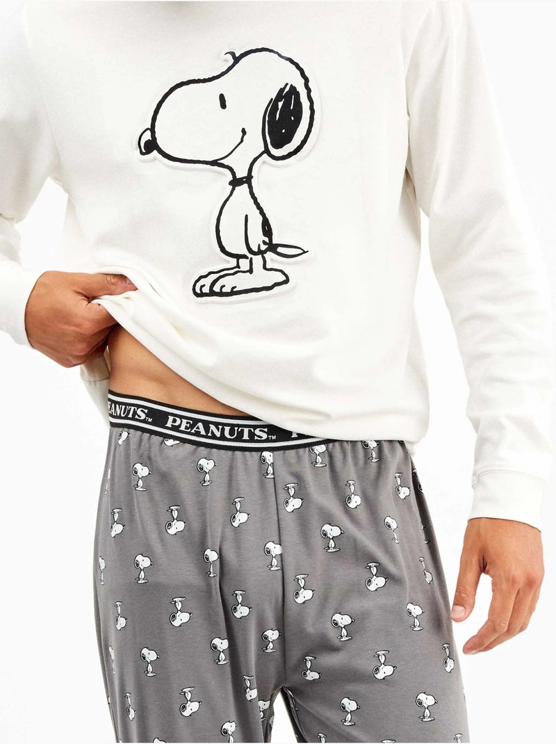 Pijama largo de hombre de Snoopy en tejido punto con algodón Blanco - Kiabi
