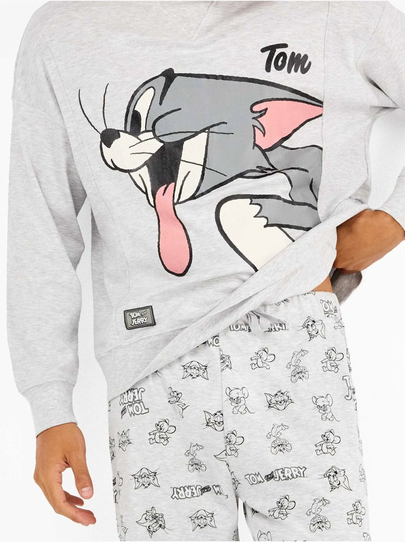 Pijama largo de hombre Tom and Jerry Family Time con algodón Gris jaspeado - Kiabi