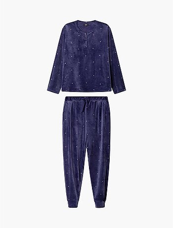 Pijama largo de lunares en tejido polar elástico