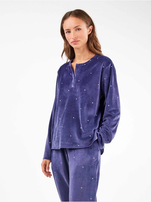 Pijama largo de lunares en tejido polar elástico - Kiabi Pijama largo de lunares en tejido polar elástico - Kiabi