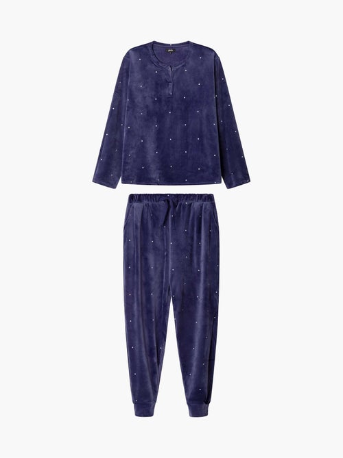 Pijama largo de lunares en tejido polar elástico - Kiabi Pijama largo de lunares en tejido polar elástico - Kiabi