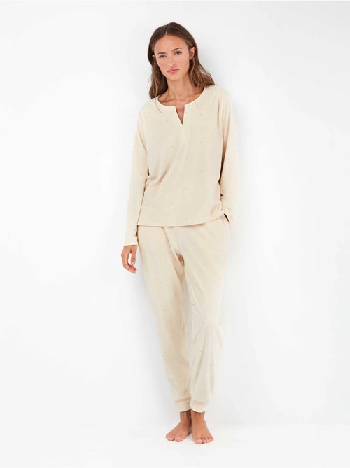 Pijama largo de lunares en tejido polar elástico - Kiabi Pijama largo de lunares en tejido polar elástico - Kiabi
