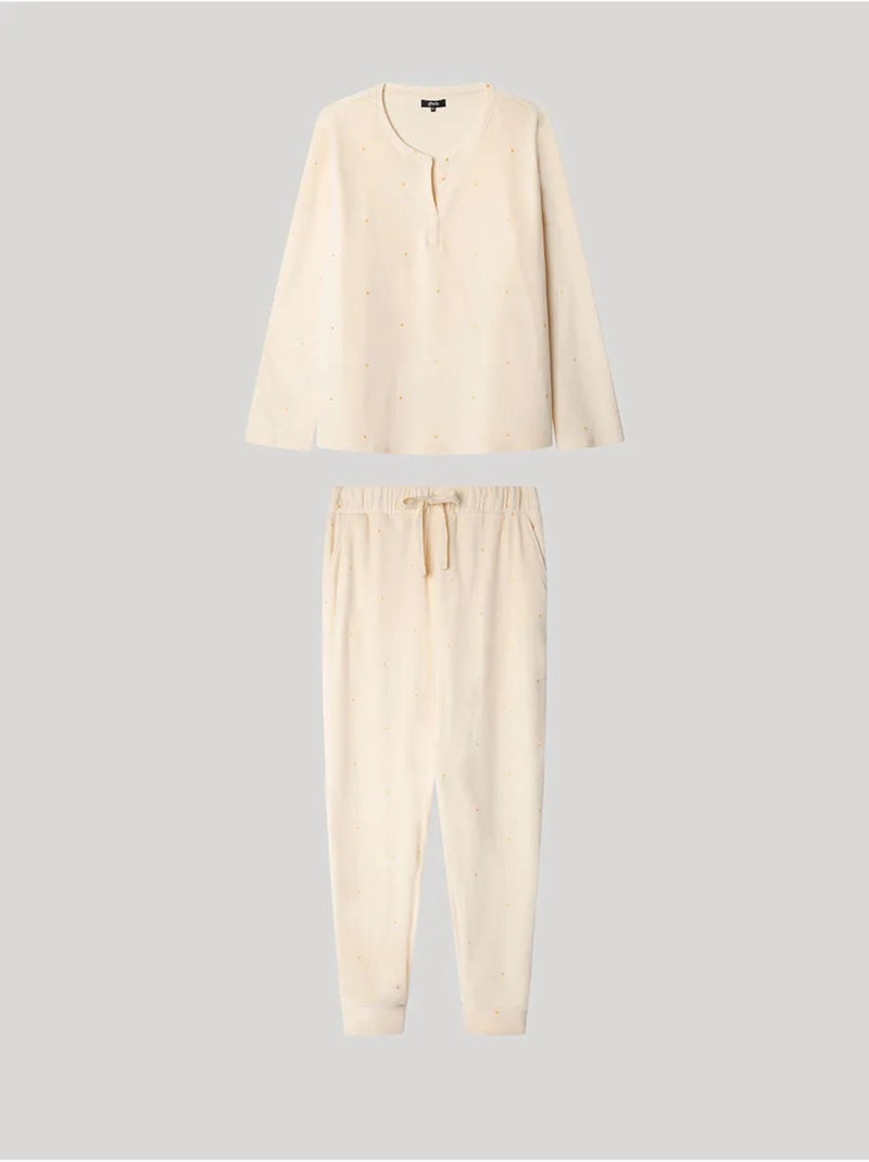 Pijama largo de lunares en tejido polar elástico Crudo - Kiabi