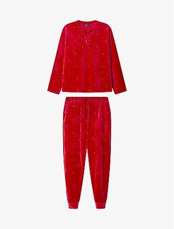 Pijama largo de lunares en tejido polar elástico