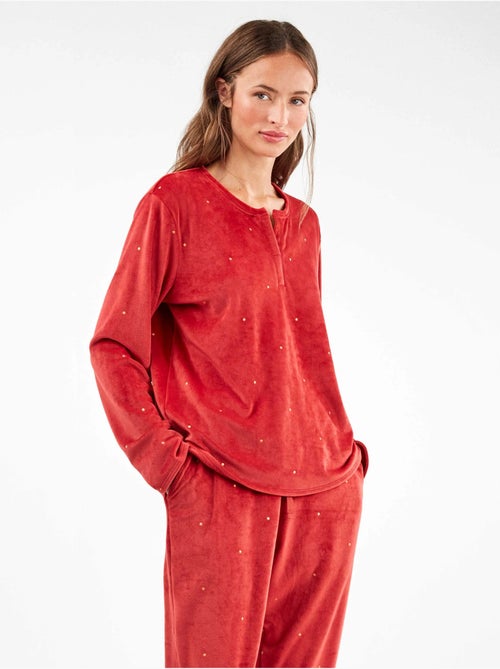 Pijama largo de lunares en tejido polar elástico - Kiabi Pijama largo de lunares en tejido polar elástico - Kiabi