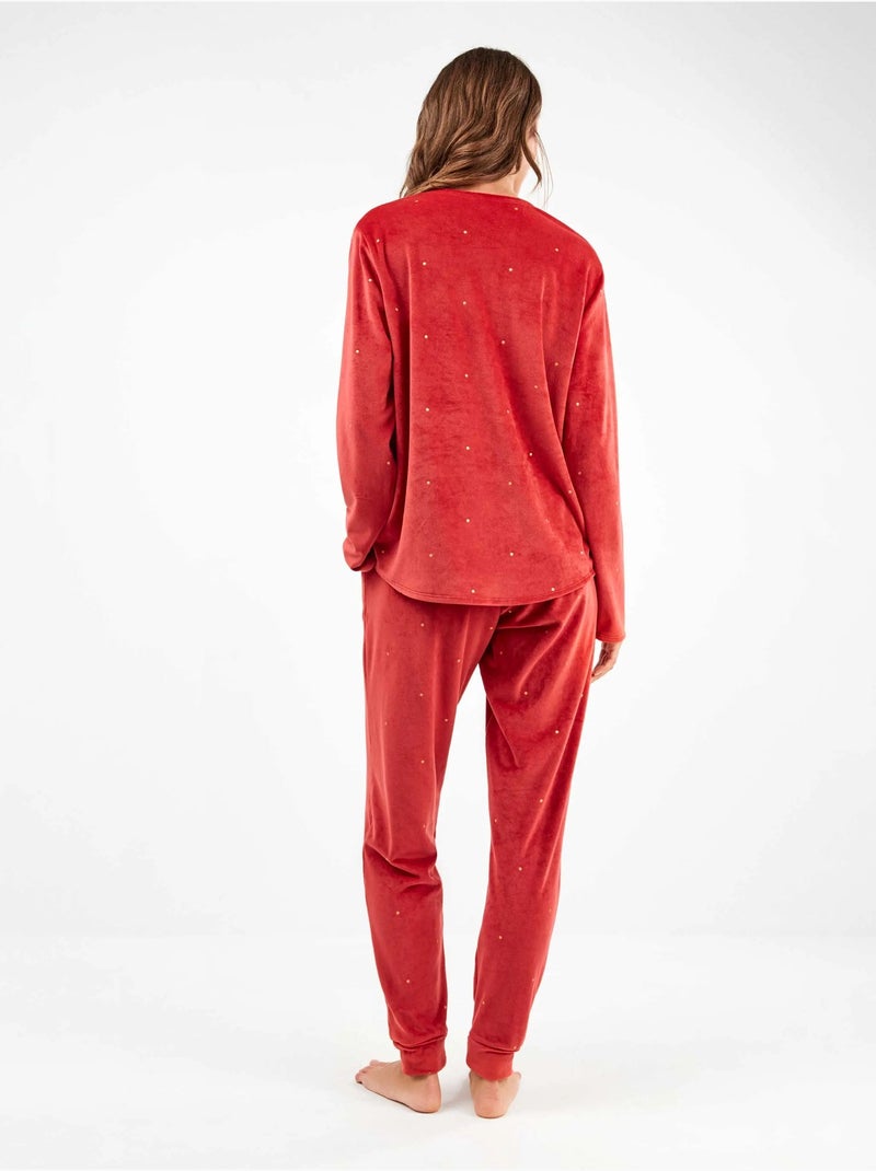 Pijama largo de lunares en tejido polar elástico Granate - Kiabi