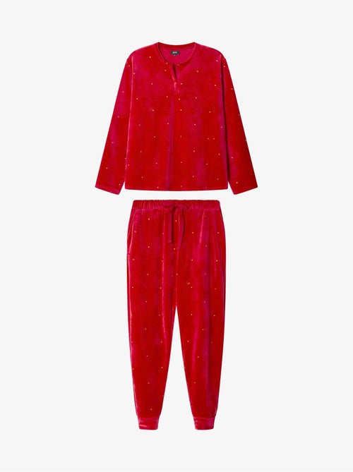 Pijama largo de lunares en tejido polar elástico - Kiabi Pijama largo de lunares en tejido polar elástico - Kiabi