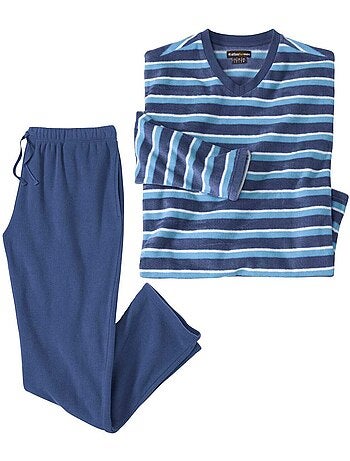 Pijama largo de micropolar a rayas con cuello de pico