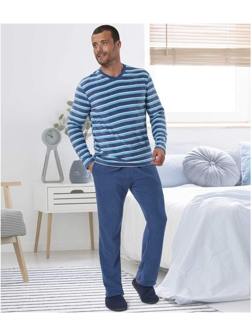 Pijama largo de micropolar a rayas Azul - Kiabi