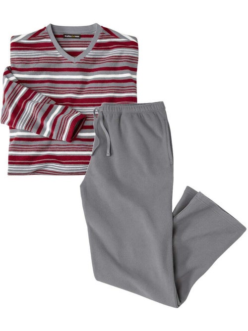 Pijama largo de micropolar a rayas con cuello de pico - Kiabi Pijama largo de micropolar a rayas con cuello de pico - Kiabi