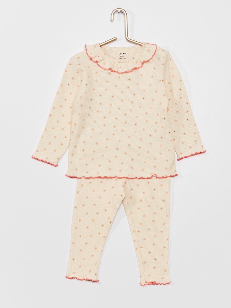 Pijama largo de nido de abeja BLANCO - Kiabi