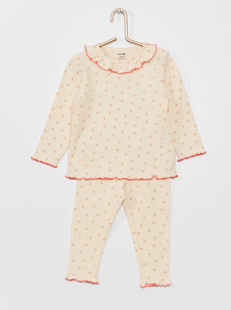 Pijama largo de nido de abeja BLANCO - Kiabi