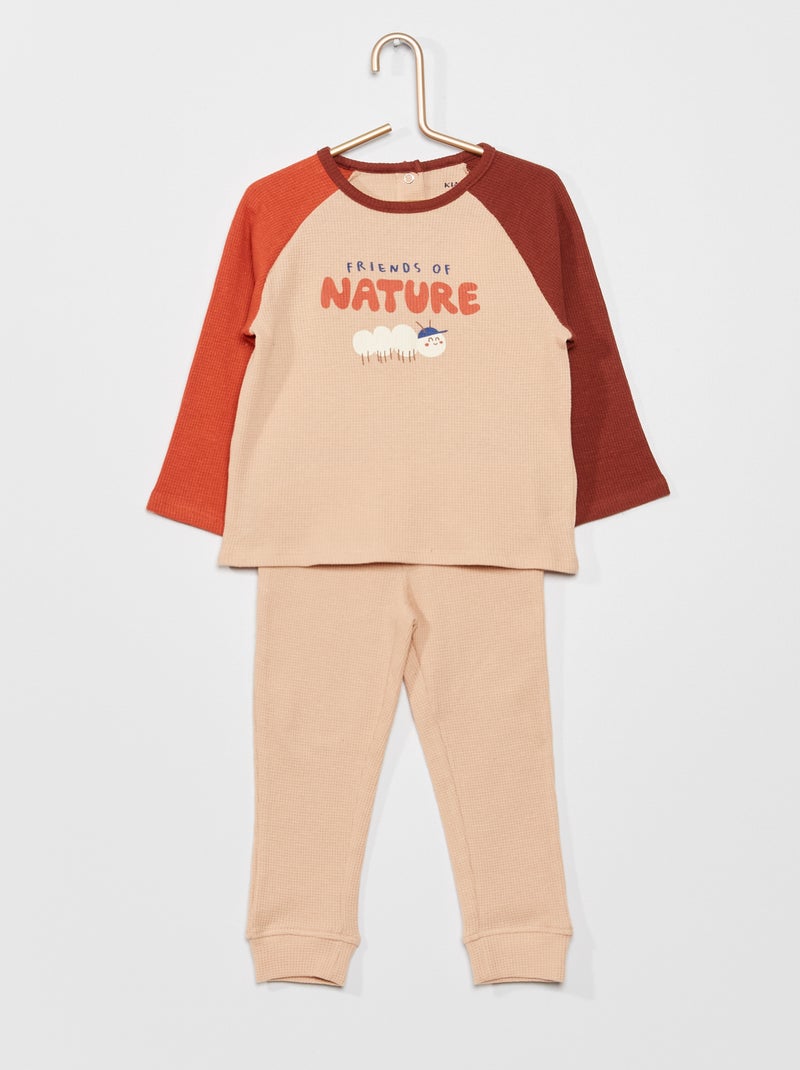 Pijama largo de nido de abeja MARRON - Kiabi