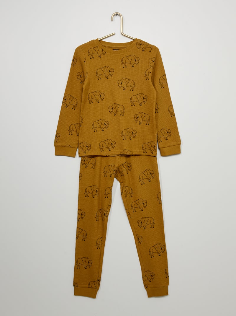 Pijama largo de nido de abeja MARRON - Kiabi