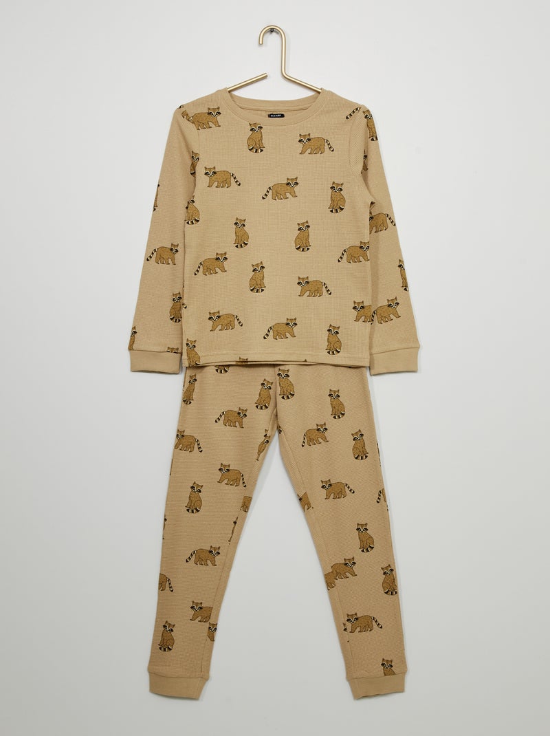 Pijama largo de nido de abeja MARRON - Kiabi