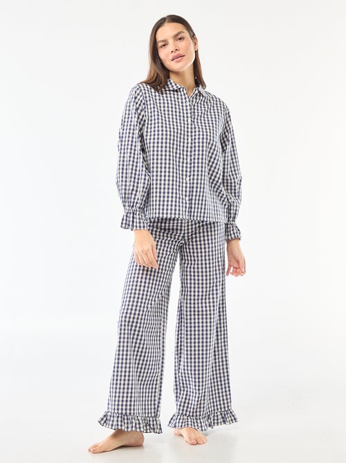 Pijama largo de popelina - 2 piezas - Kiabi