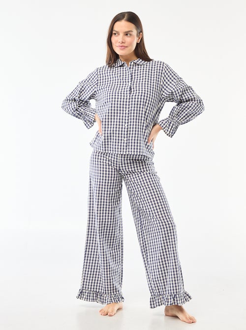 Pijama largo de popelina - 2 piezas - Kiabi