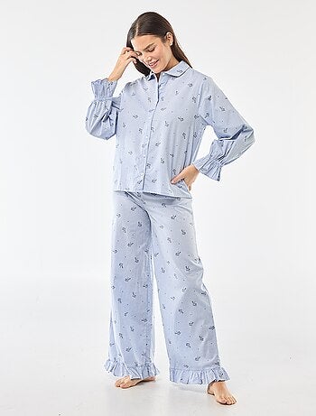 Pijama largo de popelina - 2 piezas