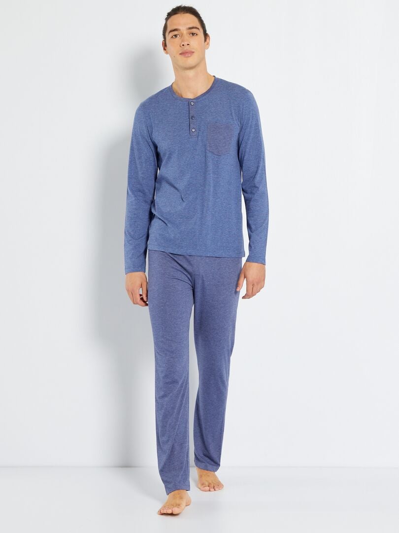 Pijama largo de punto - 2 piezas azul marino - Kiabi