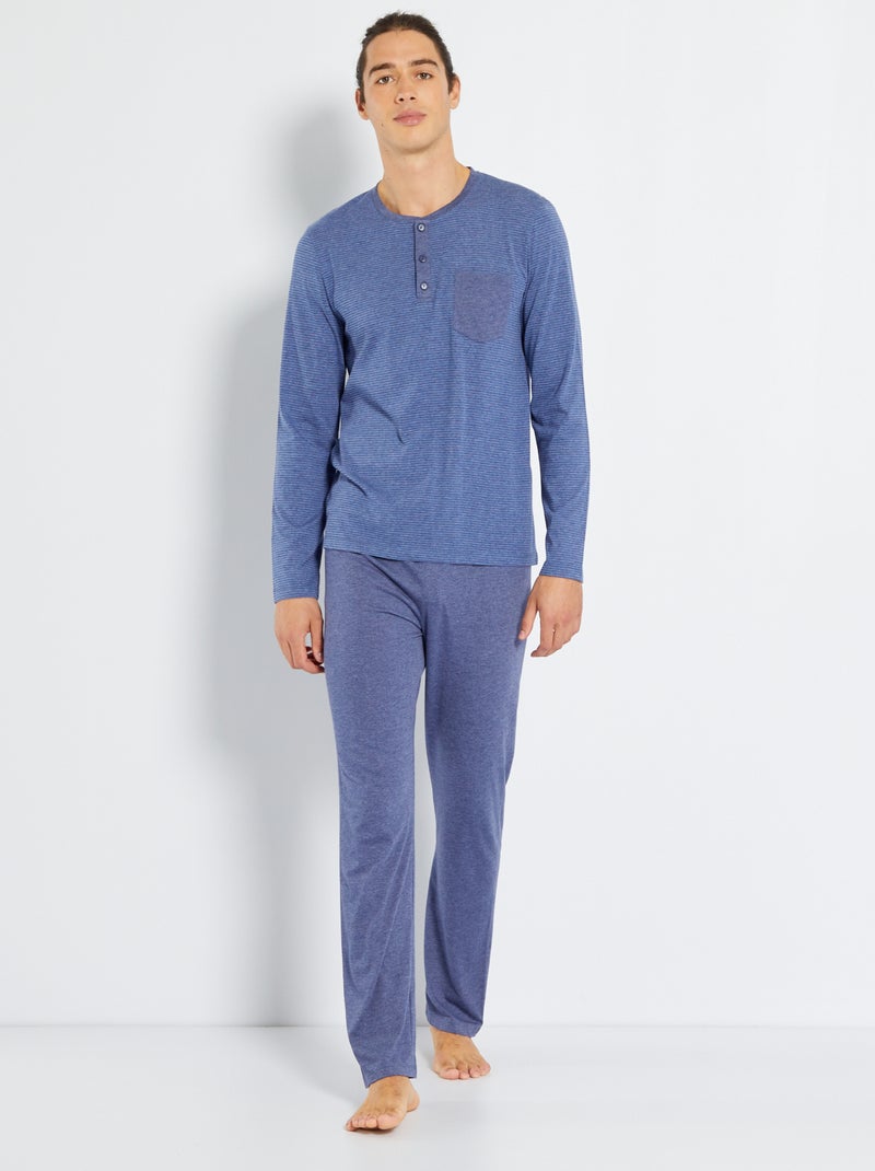 Pijama largo de punto - 2 piezas azul marino - Kiabi