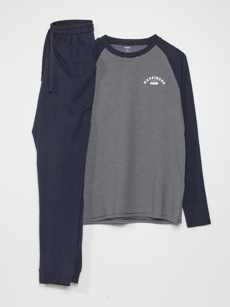 Pijama largo de punto - 2 piezas azul navy - Kiabi