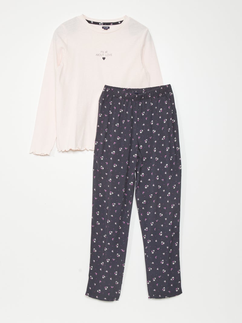 Pijama largo de punto - 2 piezas NEGRO - Kiabi