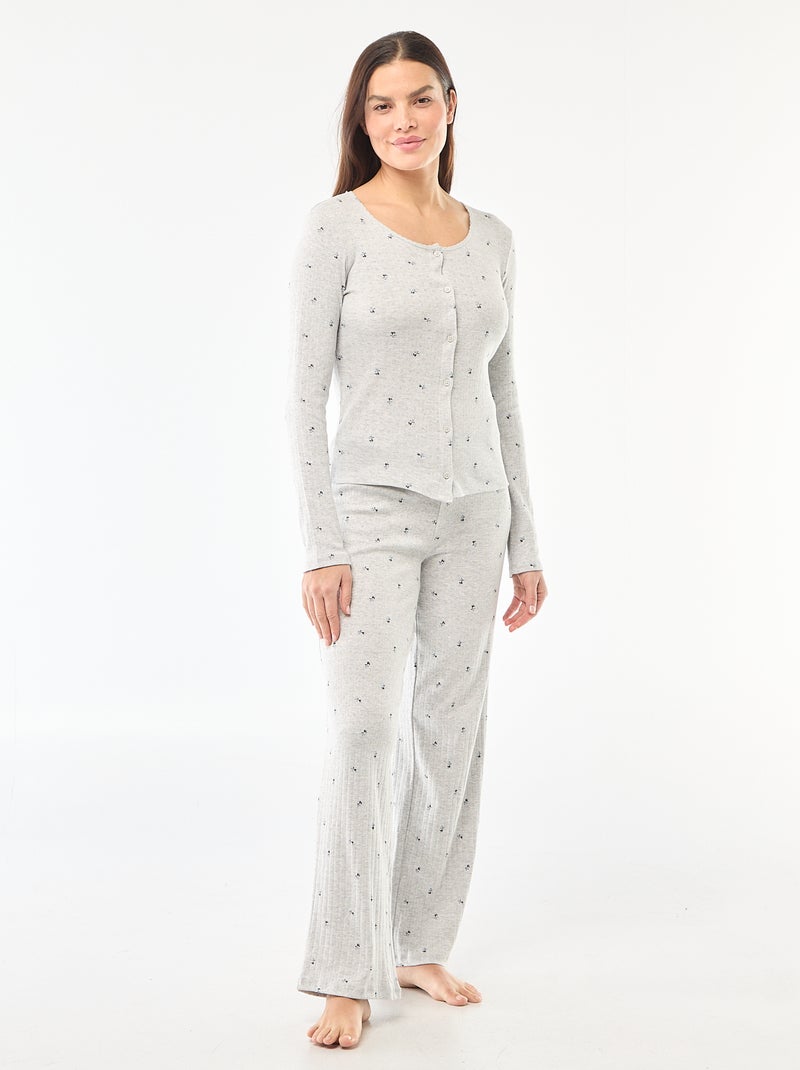Pijama largo de punto calado - 2 piezas Gris - Kiabi