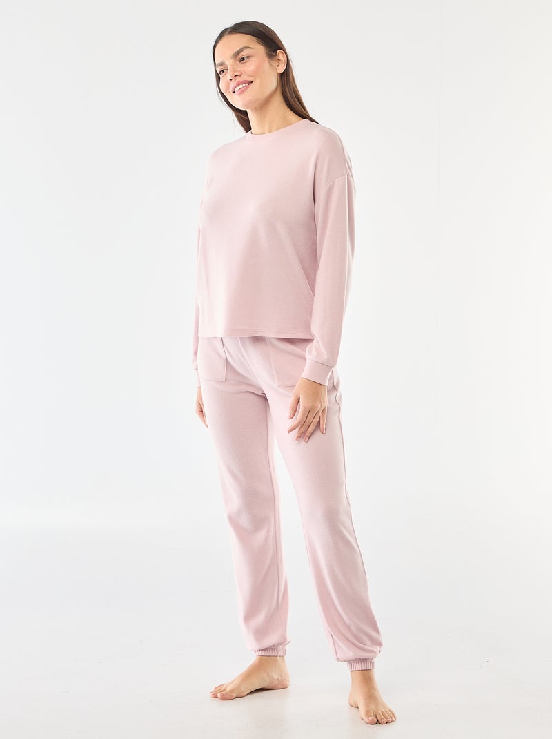 Pijama largo de punto cálido - 2 piezas Purpura - Kiabi