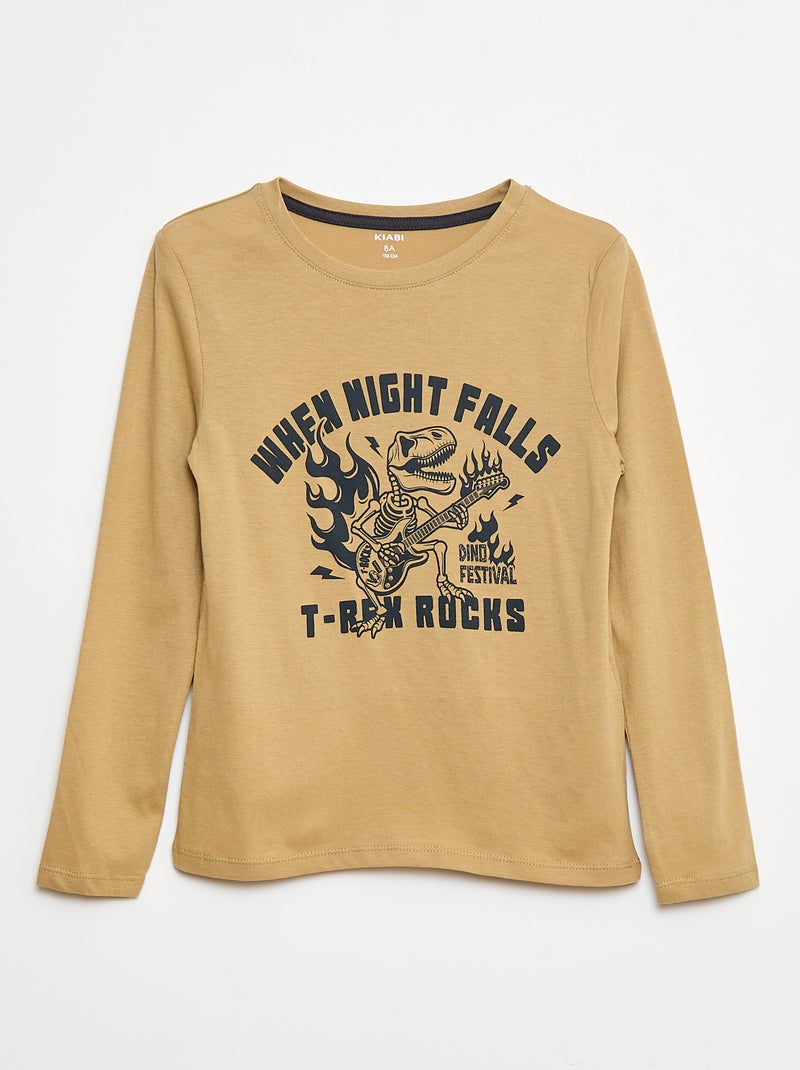 Pijama largo de punto con estampado - 2 piezas Marron - Kiabi