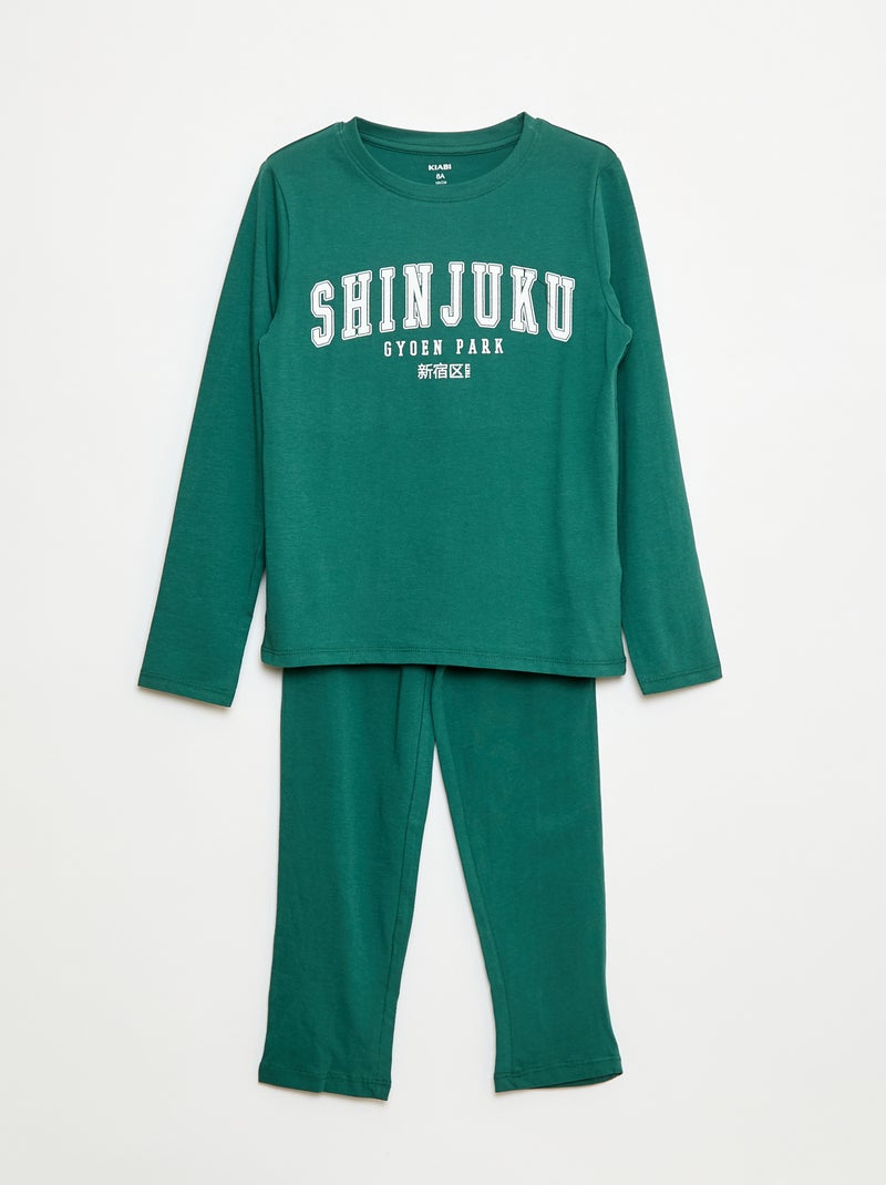 Pijama largo de punto con estampado - 2 piezas Verde - Kiabi