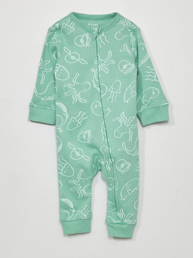 Pijama largo de punto con estampado VERDE - Kiabi
