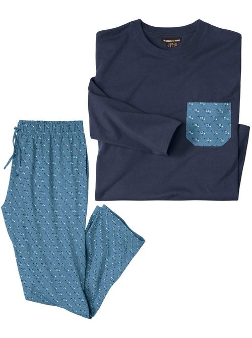 Pijama largo de punto jersey bicolor con estampado de micromotivos - Kiabi