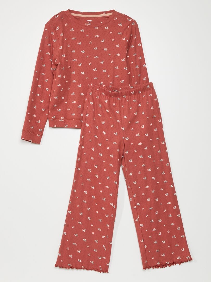 Pijama largo de punto pointelle  - 2 piezas ROJO - Kiabi