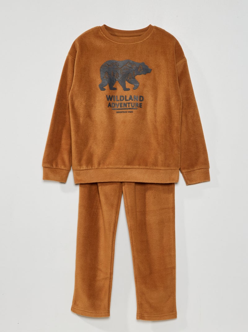 Pijama largo de punto polar - 2 piezas MARRON - Kiabi