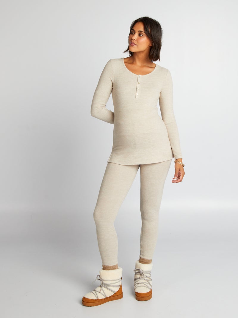 Pijama largo de punto suave - 2 piezas BEIGE - Kiabi