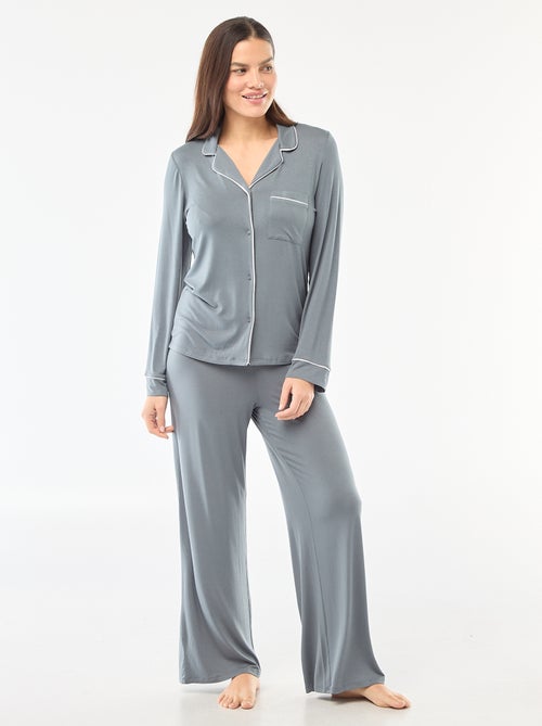 Pijama largo de punto suave elástico - 2 piezas - Kiabi