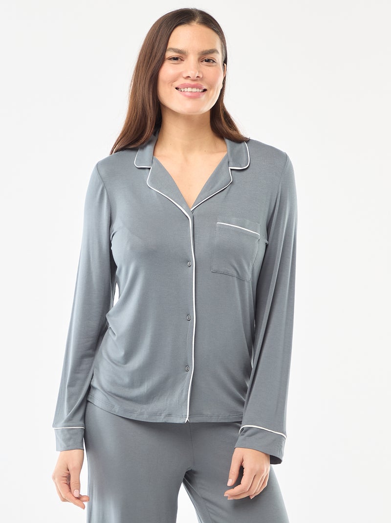 Pijama largo de punto suave elástico - 2 piezas Gris - Kiabi