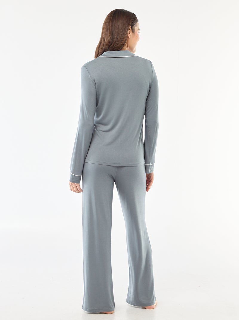 Pijama largo de punto suave elástico - 2 piezas Gris - Kiabi