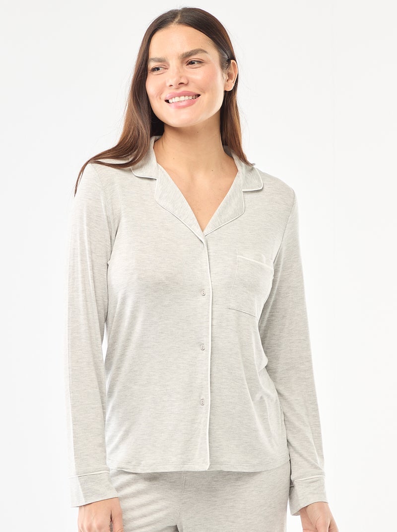 Pijama largo de punto suave elástico - 2 piezas Gris - Kiabi