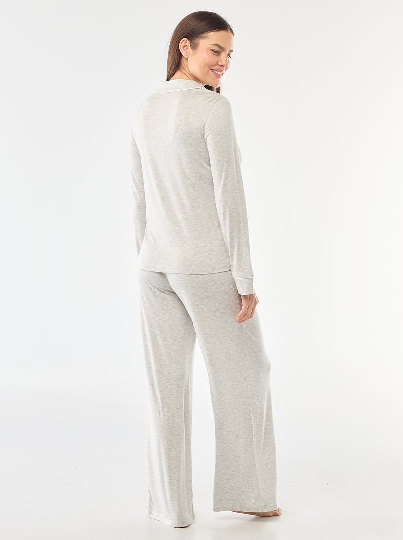 Pijama largo de punto suave elástico - 2 piezas Gris - Kiabi
