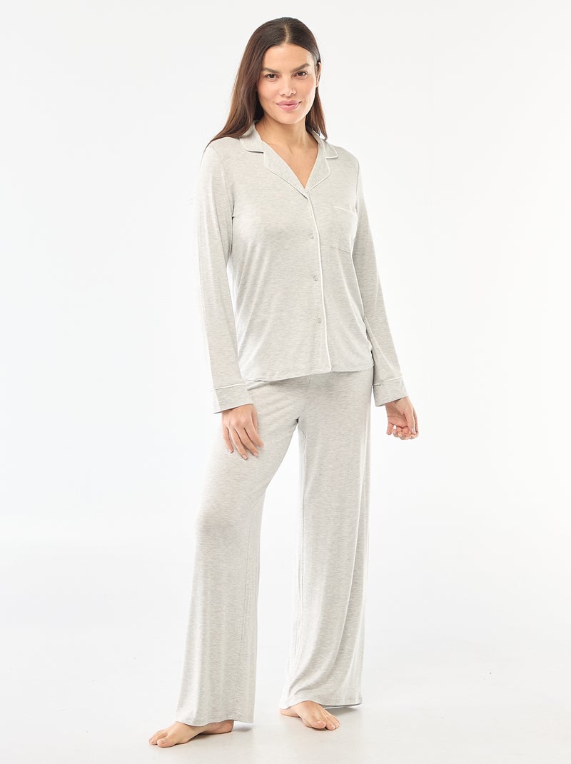 Pijama largo de punto suave elástico - 2 piezas Gris - Kiabi
