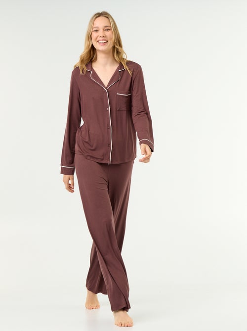 Pijama largo de punto suave elástico - 2 piezas - Kiabi
