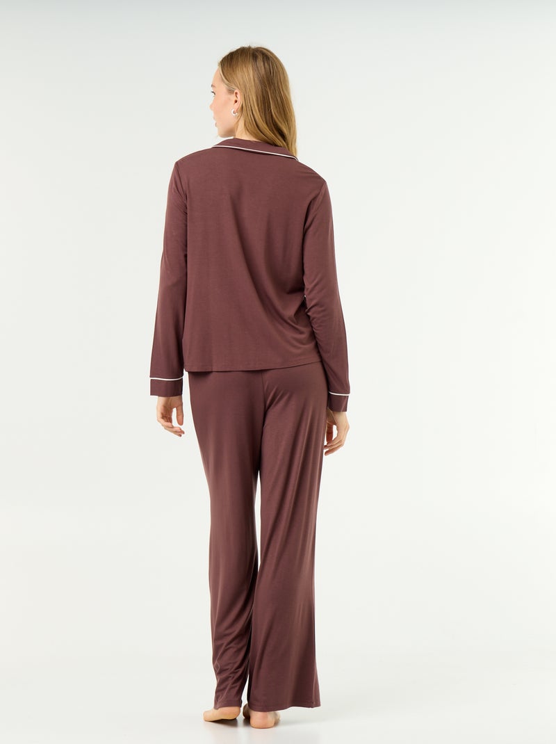 Pijama largo de punto suave elástico - 2 piezas Marron - Kiabi