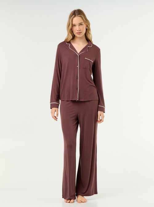 Pijama largo de punto suave elástico - 2 piezas - Kiabi
