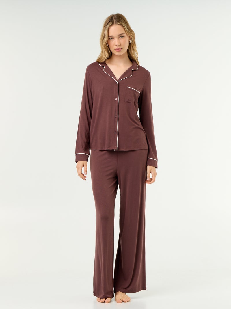 Pijama largo de punto suave elástico - 2 piezas Marron - Kiabi