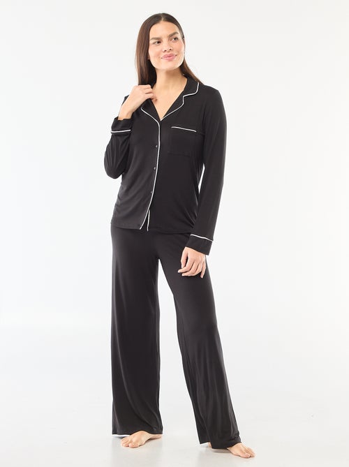 Pijama largo de punto suave elástico - 2 piezas - Kiabi Pijama largo de punto suave elástico - 2 piezas - Kiabi
