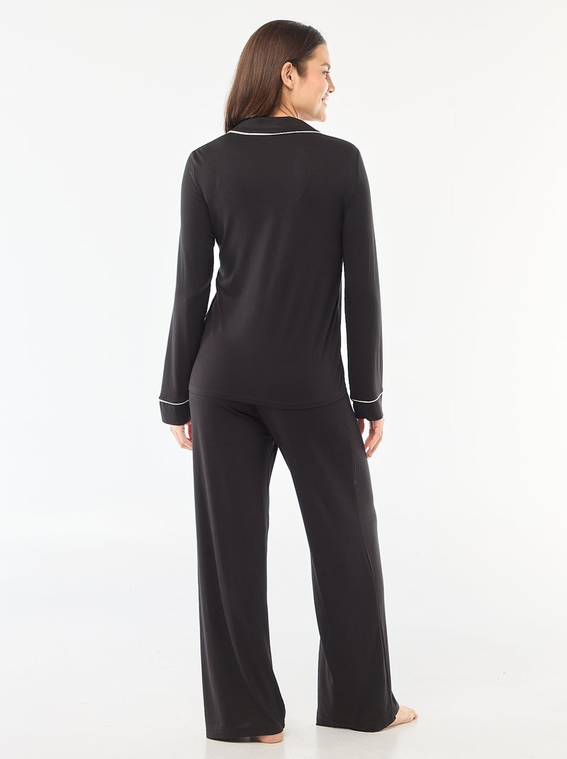 Pijama largo de punto suave elástico - 2 piezas Negro - Kiabi