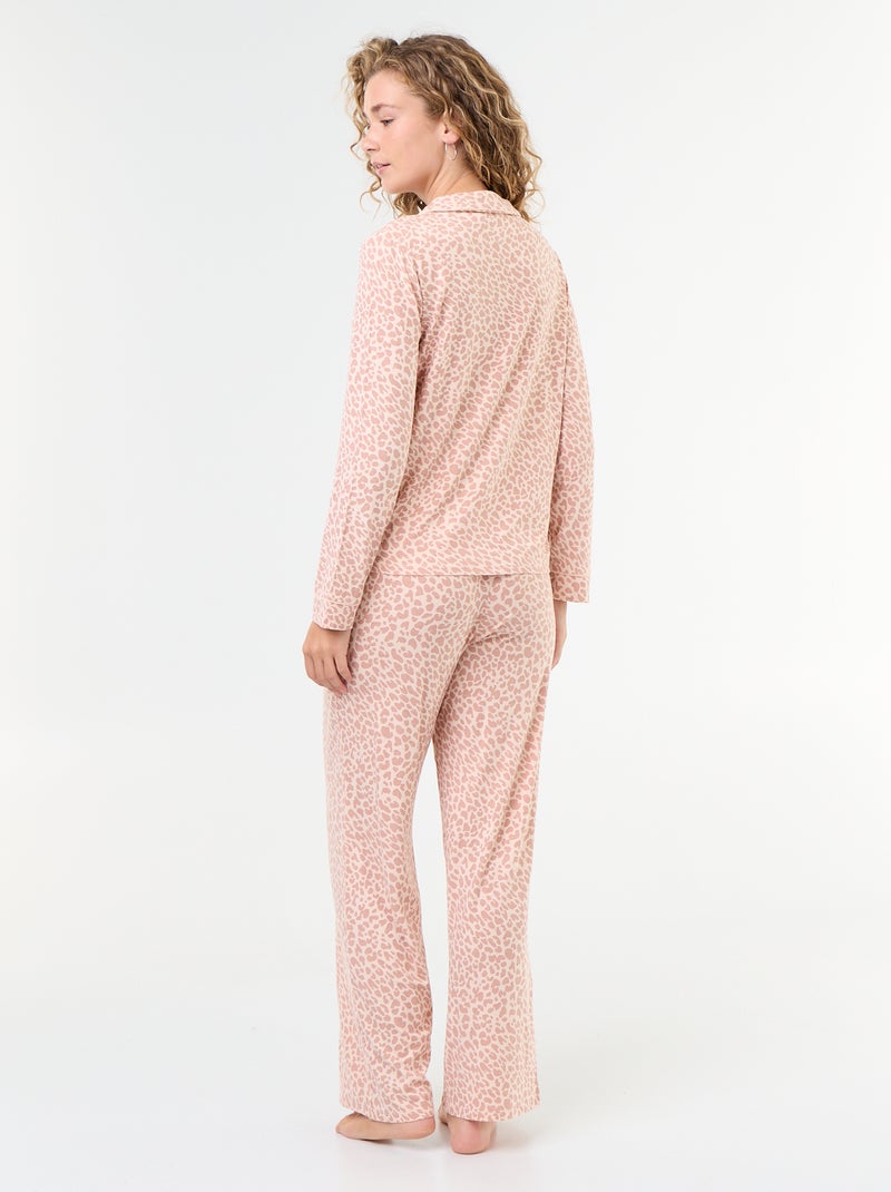 Pijama largo de punto suave elástico - 2 piezas Rosa - Kiabi