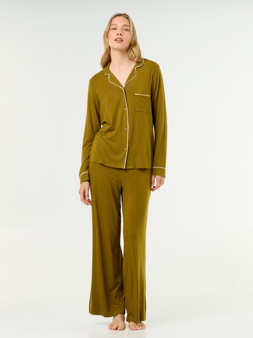 Pijama largo de punto suave elástico - 2 piezas - Kiabi Pijama largo de punto suave elástico - 2 piezas - Kiabi