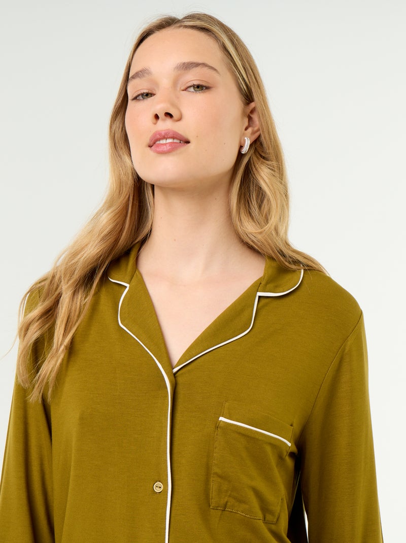 Pijama largo de punto suave elástico - 2 piezas Verde - Kiabi